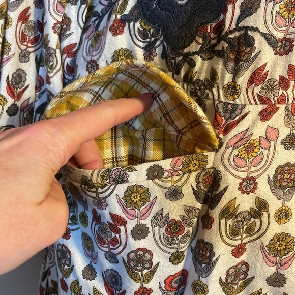 Ivy Jane women’s small tunic top jacket floral embroider plaid white red birds - Picture 4 of 11